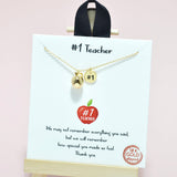 95047, GOLD DIPPED, "#1 TEACHER" DAINTY APPLE CHARM NECKLACE