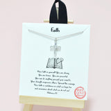 95048, GOLD DIPPED, "FAITH" CROSS CZ CHARM NECKLACE, RELIGIOUS
