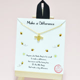 95052, GOLD DIPPED, "MAKE A DIFFERENCE" DAINTY BEE CZ CHARM NECKLACE