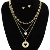 Pave Heart with Pearl Multi Layered Necklace, Valentine's DAY