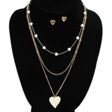 Hammered Heart with Pearl Multi Layered Necklace, Valentine's DAY