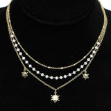 95116, DAINTY STARBURST CHARM MULTI LAYERED NECKLACE