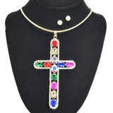 95144, BIG CROSS RHINESTONE CHARM NECKLACE