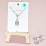 95181, SQUARE CUBIC ZIRCONIA PENDANT NECKLACE SET