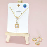 95181, SQUARE CUBIC ZIRCONIA PENDANT NECKLACE SET