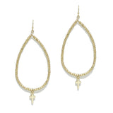 95218, DAINTY CROSS CHARM TEARDROP BEAD EARRING