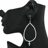 95218, DAINTY CROSS CHARM TEARDROP BEAD EARRING
