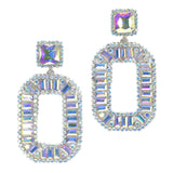 95261, RECTANGLE RHINESTONE ACCENT EVENING EARRING, WEDDING, BRIDAL, PROM