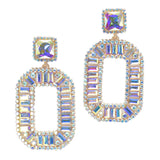 95261, RECTANGLE RHINESTONE ACCENT EVENING EARRING, WEDDING, BRIDAL, PROM