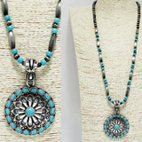 Western Round Turquoise Stone Long Necklace