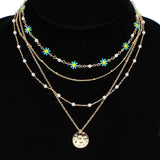 95307, DAINTY FLOWER ACCENT MULTI LAYERED NECKLACE
