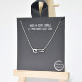 95338, WHITE GOLD DIPPED, SAFETY PIN CUBIC ZIRCONIA NECKLACE