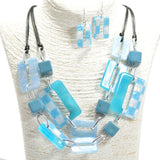 95355, CHECKER PRINT ACCENT GEOMETRIC CELLULOID ACETATE NECKLACE