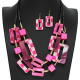 95355, CHECKER PRINT ACCENT GEOMETRIC CELLULOID ACETATE NECKLACE