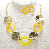 95366, GEOMETRIC GLITTER CELLULOID ACETATE WITH HAMMERED METAL NECKLACE