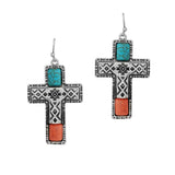 95407, WESTERN CROSS TURQUOISE STONE EARRING