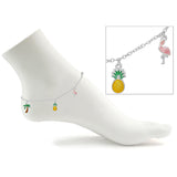 95411, PINEAPPLE & FLAMINGO TROPICAL THEME ENAMEL CHARM ANKLET