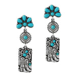 Western Boots Engraved Dangle Earring