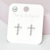 95528, CROSS CUBIC ZIRCONIA STUD EARRING