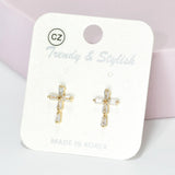 95528, CROSS CUBIC ZIRCONIA STUD EARRING