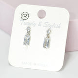 95531, RECTANGLE CUBIC ZIRCONIA DANGLE EARRING