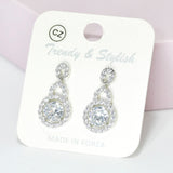 95537, ROUND CUBIC ZIRCONIA WITH PAVE RHINESTONE EARRING