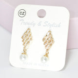95539, BAGUETTE CUBIC ZIRCONIA WITH DANGLE PEARL EARRING