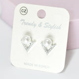 95542, TRIANGLE PEARL WITH CUBIC ZIRCONIA STUD EARRING