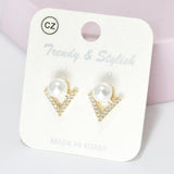 95542, TRIANGLE PEARL WITH CUBIC ZIRCONIA STUD EARRING