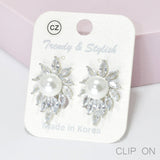 95544, PEARL WITH CUBIC ZIRCONIA CLIP ON EARRING