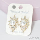 95544, PEARL WITH CUBIC ZIRCONIA CLIP ON EARRING