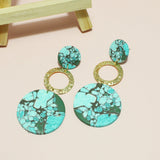 95547, TURQUOISE STONE LOOK GEOMETRIC CLAY RUBBER EARRING