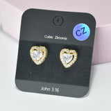 95564, HEART CUBIC ZIRCONIA STUD EARRING, VALENTINE'S DAY