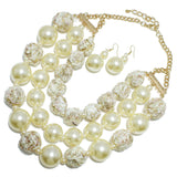 95596, CHUNKY PEARL BALL WITH THREAD STATEMENT NECKLACE