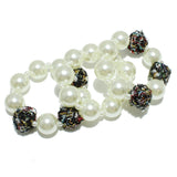 95597, CHUNKY PEARL BALL WITH THREAD MULTI LAYERED STRETCH BRACELET