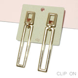 95655, CUT OUT LONG RECTANGLE METAL CLIP ON EARRING
