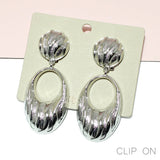 95658, TEXTURED OVAL METAL CLIP ON EARRING