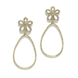 95689, HAMMERED TEARDROP WITH FLOWER ACCENT EARRING