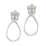 95689, HAMMERED TEARDROP WITH FLOWER ACCENT EARRING