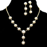 95698, PEARL WITH RHINESTONE ACCENT NECKLACE SET, WEDDING, BRIDAL, PROM