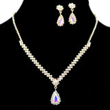 95767, TEARDROP CRYSTAL RHINESTONE ACCENT NECKLACE SET, WEDDING, BRIDAL, PROM