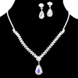 95767, TEARDROP CRYSTAL RHINESTONE ACCENT NECKLACE SET, WEDDING, BRIDAL, PROM