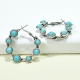 95919, WESTERN ROUND TURQUOISE STONE ACCENT HOOP EARRING