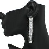 95956, BAGUETTE RHINESTONE ACCENT LONG DROP EARRING, WEDDING, BRIDAL, PROM