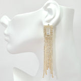 95957, BAGUETTE RHINESTONE ACCENT LONG DROP EARRING, WEDDING, BRIDAL, PROM