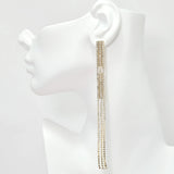 95959, PAVE RHINESTONE LONG DROP EARRING, WEDDING, BRIDAL, PROM