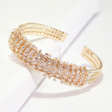 96014, PAVE CRYSTAL RHINESTONE ELASTIC CUFF BRACELET, WEDDING, BRIDAL, PROM