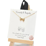 96017, GOLD DIPPED, "COMEDY & TRAGEDY" MASK NECKLACE