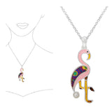 Tropical Pink Flamingo Enamel Pendant Necklace