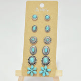 Western Turquoise Stone Stud Earring SET